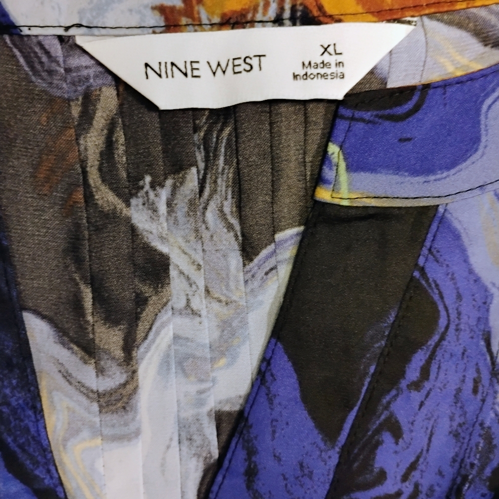 Nine West Abstract Blue and Orange Blouse - Picture 3 of 3